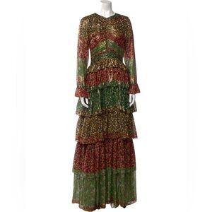 Doen Floral Multicolor Tiered Metallic Maxi Dress Size Small Aimee Dress